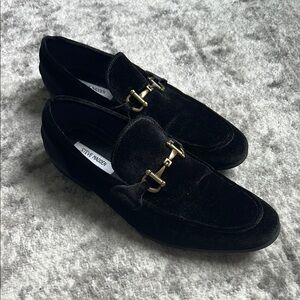 Steve Madden Black Velvet Loafers with Gold Hardware